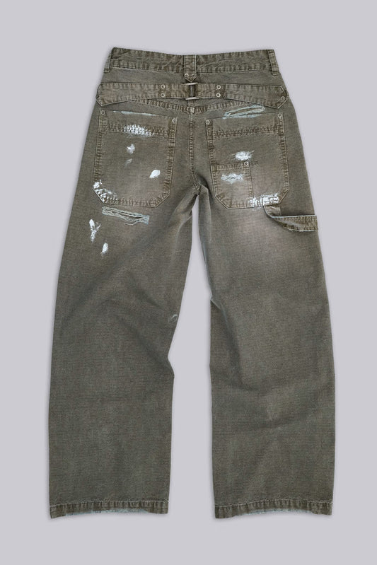 Jaded London Painted Khaki Ripstop Carpenter Jeans