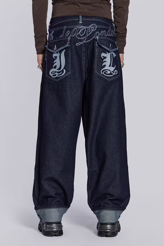 Jaded London Sonic Embroidered Baggy Jeans