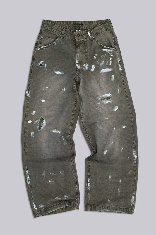 Jaded London Painted Khaki Ripstop Carpenter Jeans