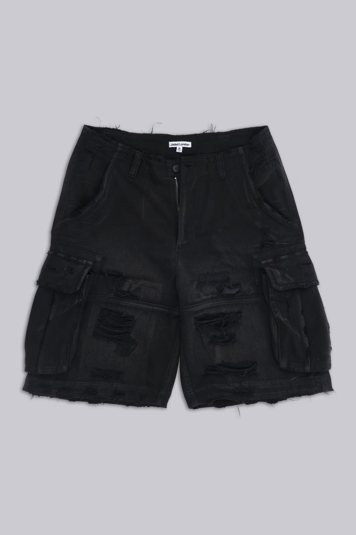 Jaded London Black Distressed Beach Cargo Shorts