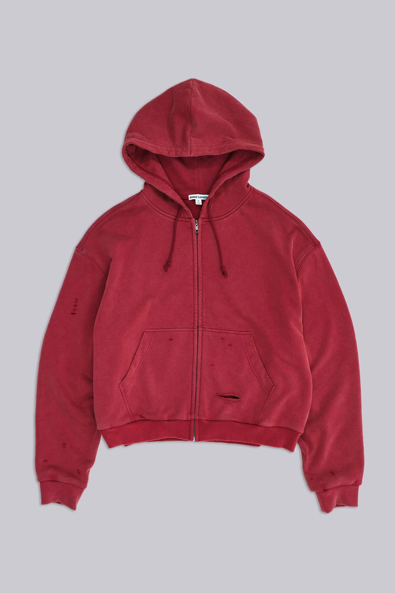 Jaded London Red Sun Faded Waffle Lined Zip Hoodie
