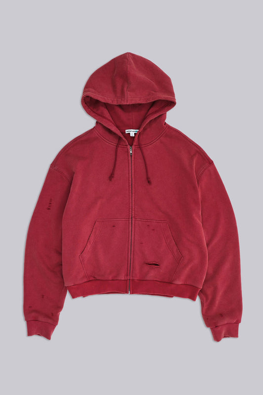 Jaded London Red Sun Faded Waffle Lined Zip Hoodie