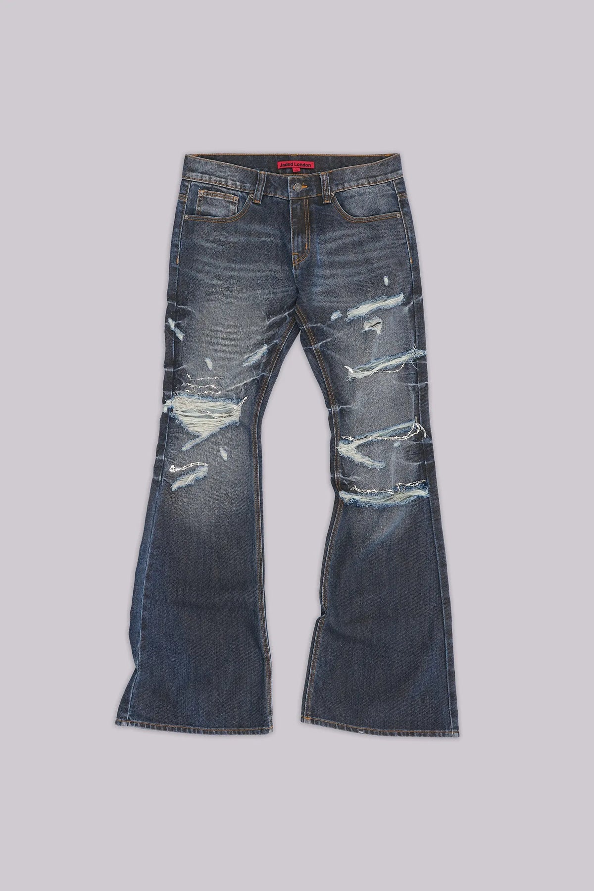 Jaded London Cross Chain Blue Drift Bootcut Jeans