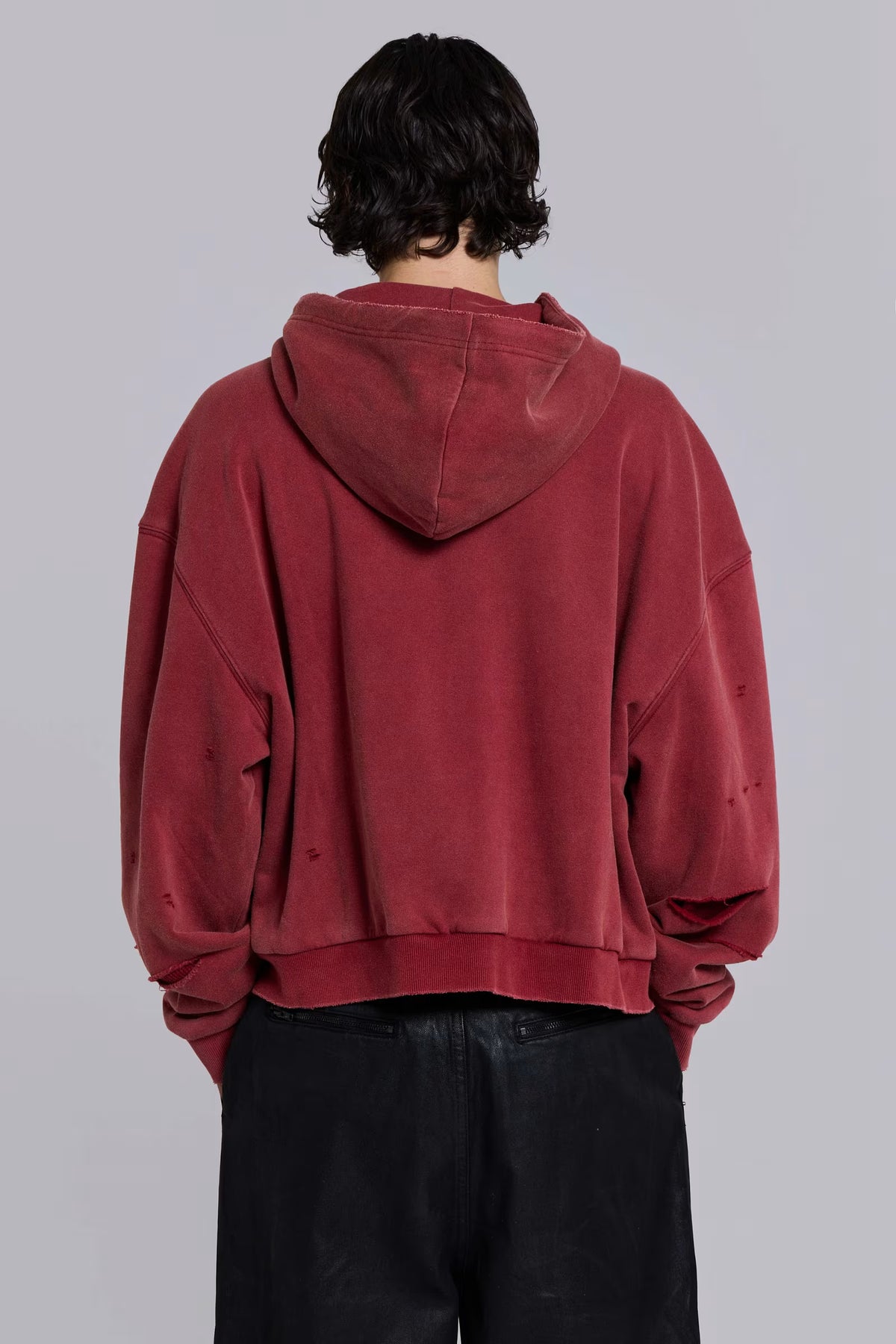 Jaded London Red Sun Faded Waffle Lined Zip Hoodie