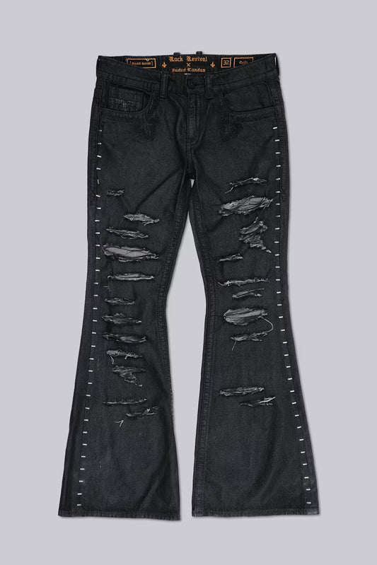 Jaded London Rock Revival Staple Wax Bootcut Jeans
