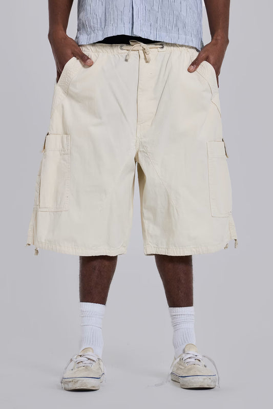 Jaded London Ecru Parachute Cargo Baggy Shorts