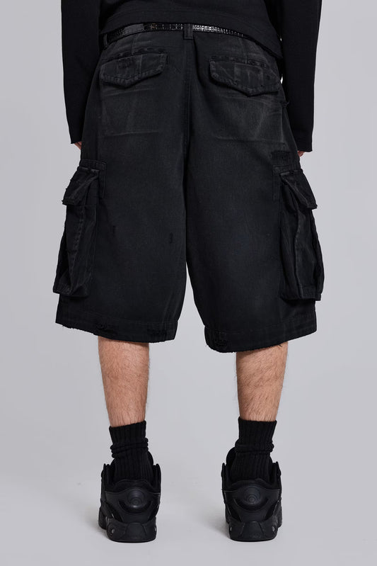 Jaded London Black Distressed Beach Cargo Shorts