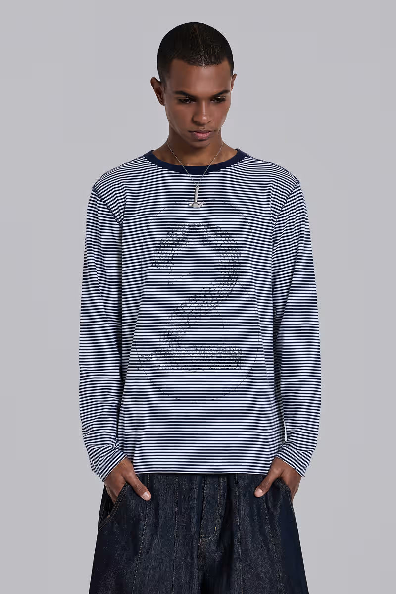 Jaded London 62 Stripe Navy Long-Sleeve Top