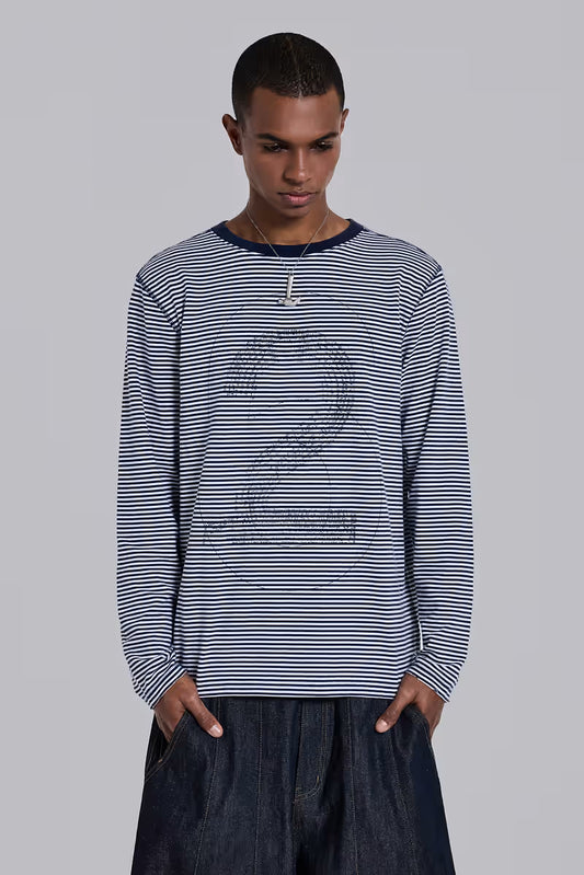 Jaded London 62 Stripe Navy Long-Sleeve Top