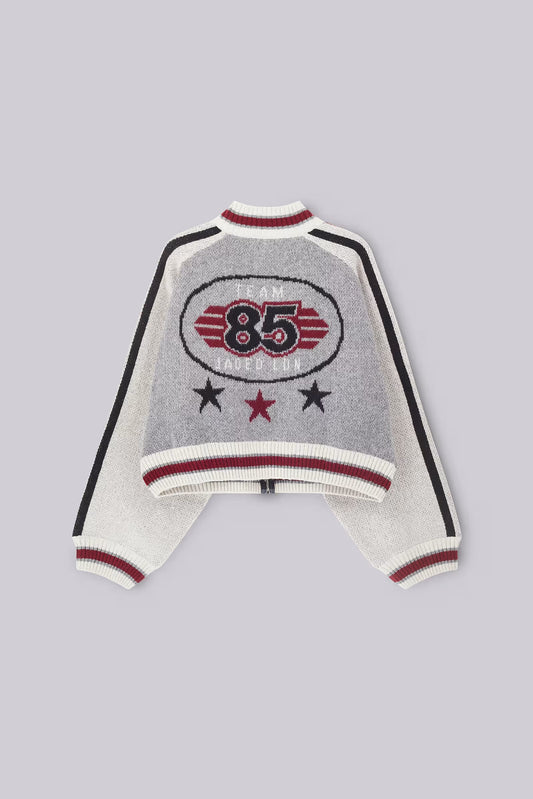 Jaded London Grey Team 85 Knitted Bomber Jacket