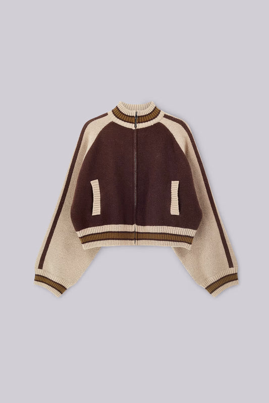 Jaded London Brown Team 85 Knitted Bomber Jacket